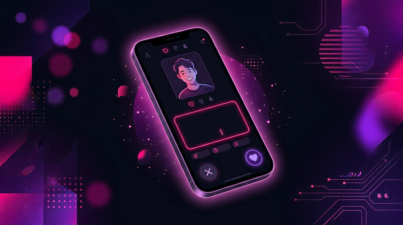 Smartphone affichant un profil de rencontre avec une bio en cours de rédaction